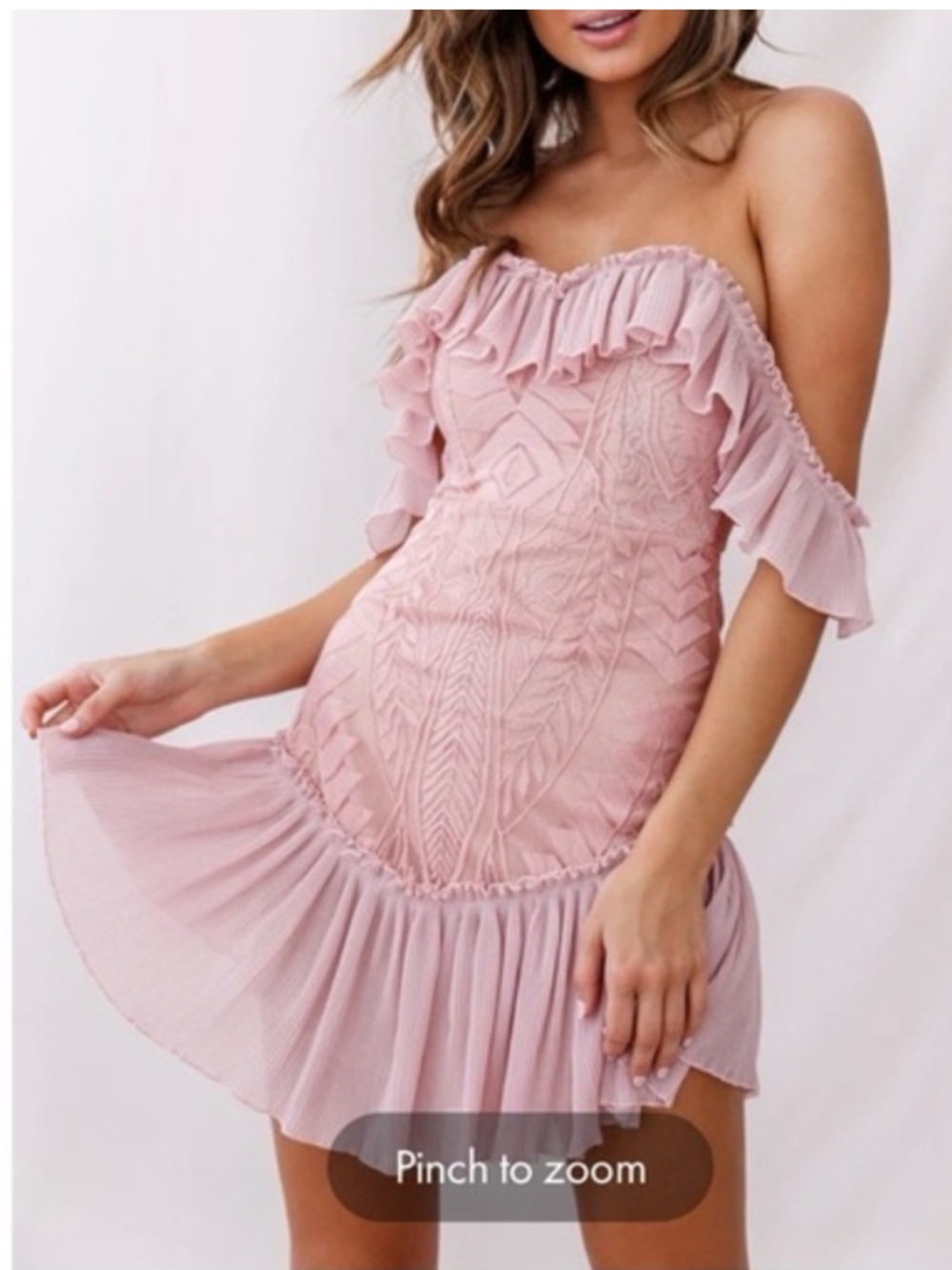 Anthropologie saints secrets mauve blush off shoulder lace ruffle mini dress M